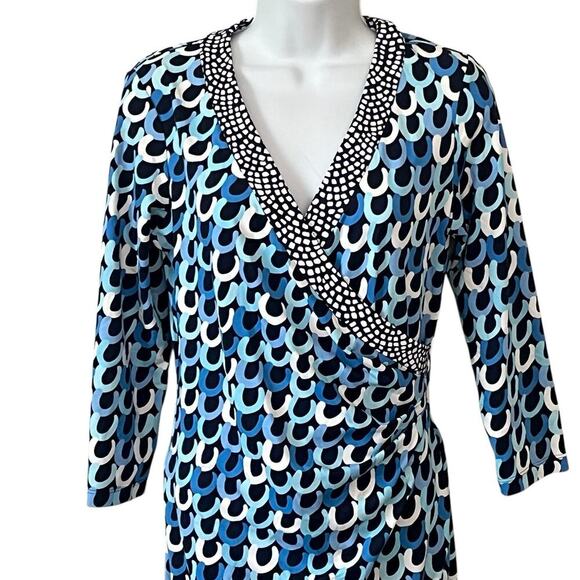 J. McLaughlin Blythe Faux Wrap Dress XS Sheath Ruched Catalina Cloth Ruched Blue - Picture 3 of 9